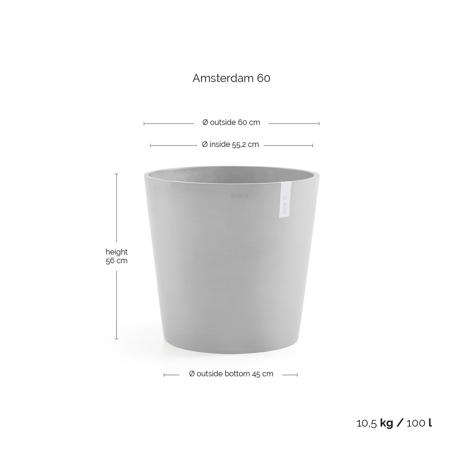 Kukkaruukku - Ecopots - Amsterdam 60cm tummanharmaa - Ecopotskauppa - Uuden aikakauden kukkaruukku