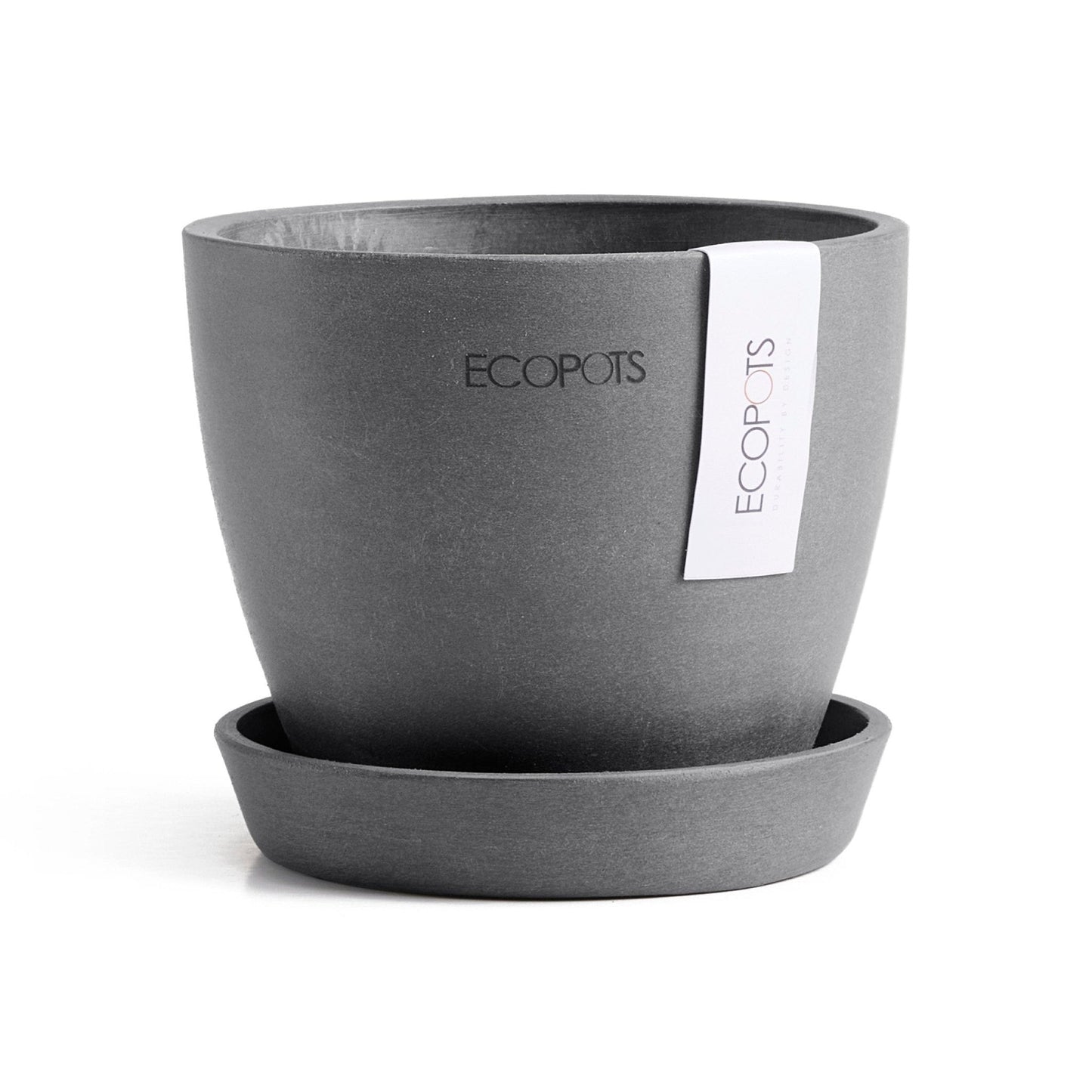 Kukkaruukku - Ecopots - Kukkaruukku Antwerpen 11cm harmaa & aluslautanen - Ecopots - Uuden aikakauden kukkaruukku kierrätysmateriaalista